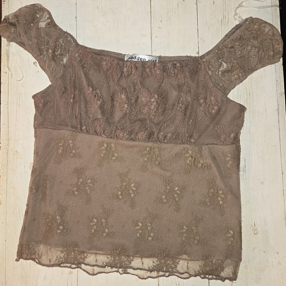 Madden Girl Medium Babydoll Brown Lace Sleeveless Top Floral Embroidery Y2k Vtg - Picture 11 of 11